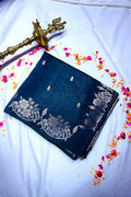 Deep Blue Banarasi Silk Saree with Intricate Silver Zari Floral Motifs(RLSS-213)