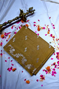 Mustard Gold Banarasi Silk Saree with Silver Zari Floral Motifs & Vine Border(RLSS-206)
