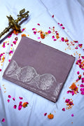 Dusty Mauve Banarasi Silk Saree with Silver Zari Scalloped Floral Border(RLSS-195)