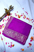 Vibrant Magenta Banarasi Silk Saree with Intricate Silver Zari Floral Border(RLSS-214)