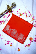 Vibrant Red Banarasi Silk Saree with Silver Zari Scalloped Floral Border(RLSS-191)