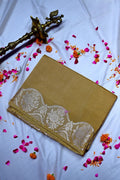 Golden Beige Banarasi Silk Saree with Silver Zari Scalloped Floral Border(RLSS-190)
