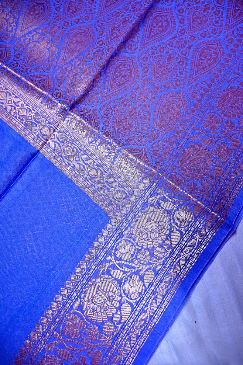 Royal Blue Banarasi Silk Saree with Intricate Zari Floral Border(RLSS-209)