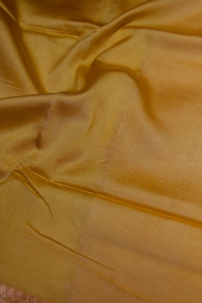 Champagne Gold Banarasi Silk Saree with Intricate Silver Zari Floral Border(RLSS-218)