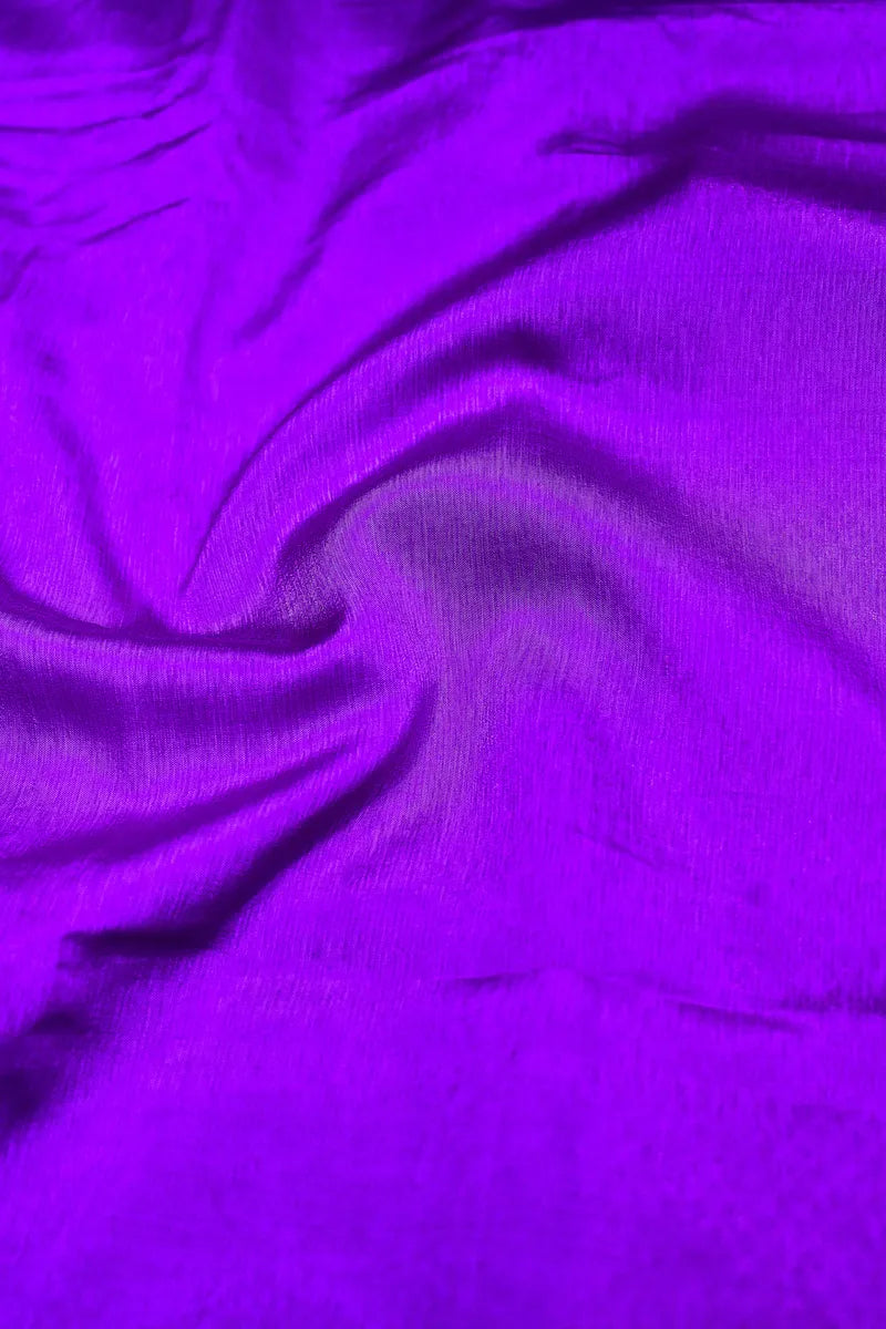 Bright Purple Banarasi Soft Silk Saree featuring Heavy Silver Cut-Work Border(RLSS-198)
