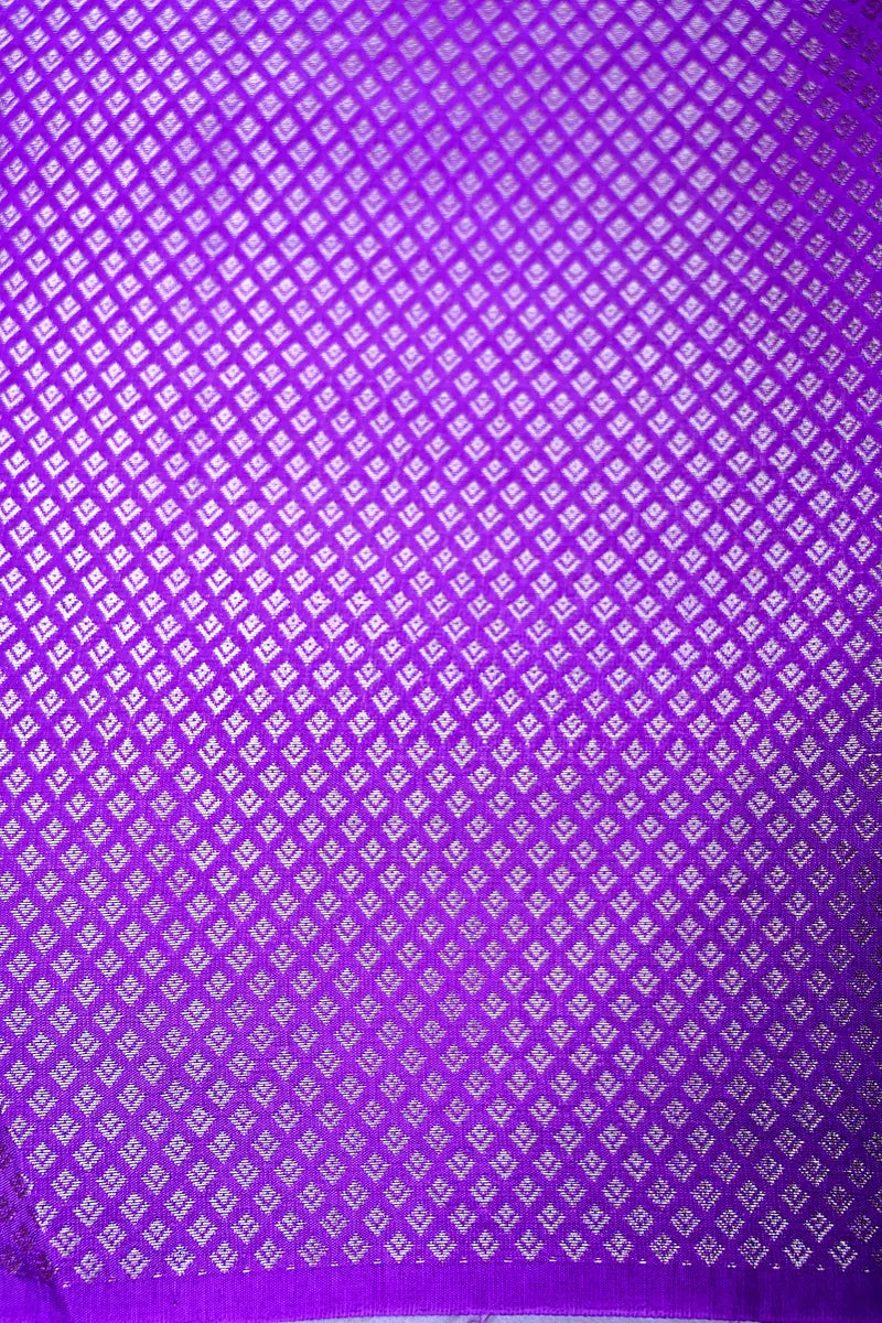 Bright Purple Banarasi Soft Silk Saree featuring Heavy Silver Cut-Work Border(RLSS-198)