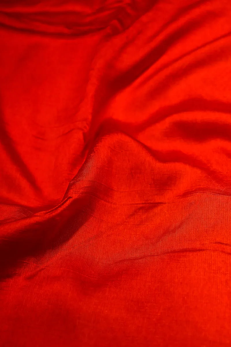 Vibrant Red Banarasi Silk Saree with Silver Zari Scalloped Floral Border(RLSS-191)