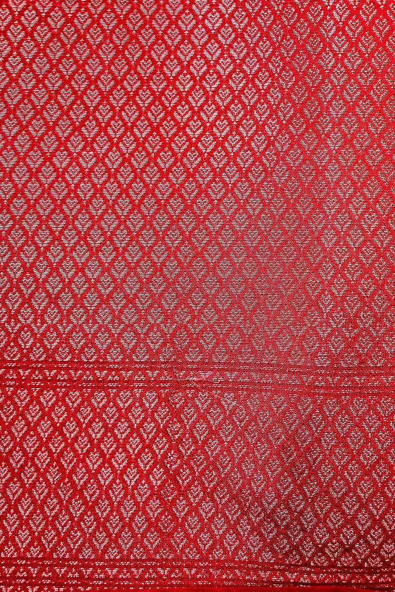 Vibrant Red Banarasi Silk Saree with Silver Zari Scalloped Floral Border(RLSS-191)