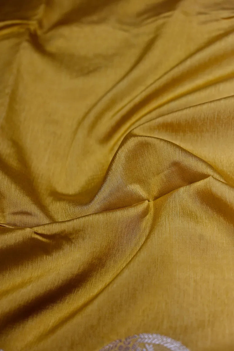 Golden Beige Banarasi Silk Saree with Silver Zari Scalloped Floral Border(RLSS-190)
