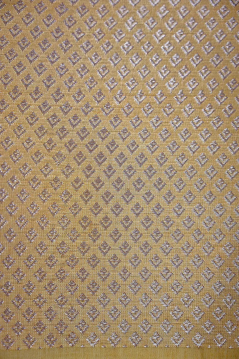 Golden Beige Banarasi Silk Saree with Silver Zari Scalloped Floral Border(RLSS-190)