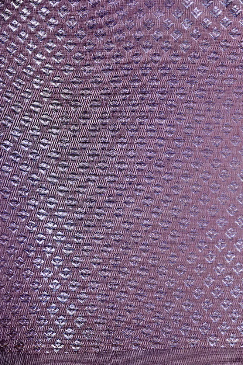 Dusty Mauve Banarasi Silk Saree with Silver Zari Scalloped Floral Border(RLSS-195)