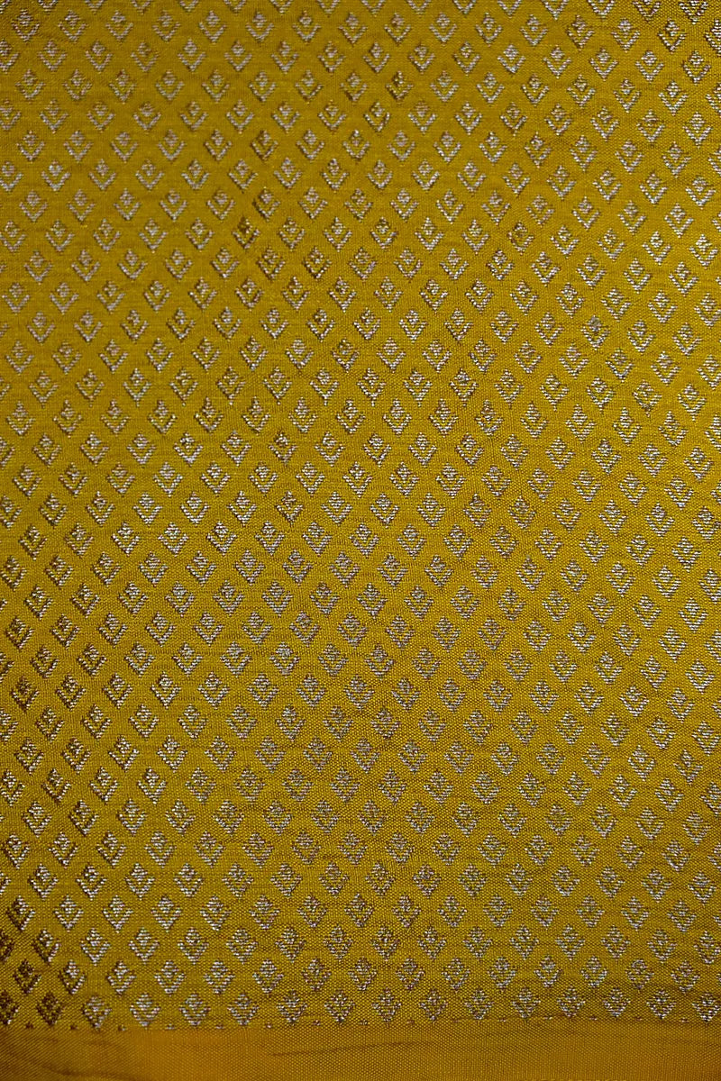 Sunshine Yellow Banarasi Silk Saree with Silver Zari Scalloped Floral BorderRLSS-193)