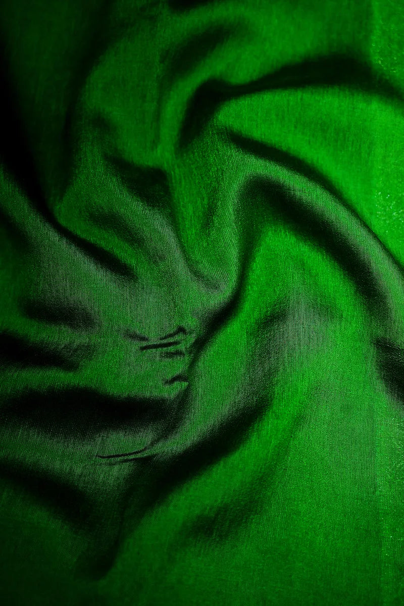 Bottle Green Banarasi Silk Saree with Ornate Silver Zari Floral Border(RLSS-199)