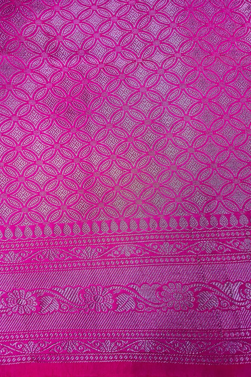 Rani Pink Banarasi Silk Saree with Antique Silver Zari Border(RLSS-201)