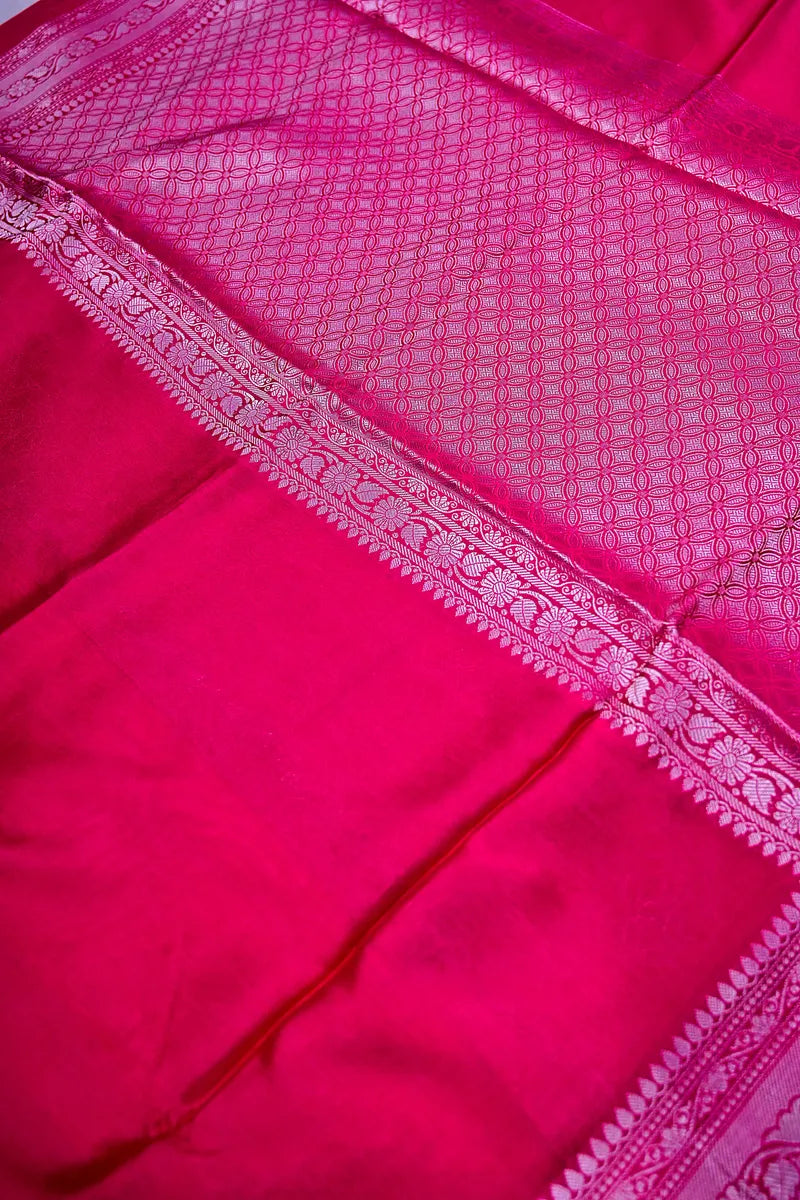 Bright Red Banarasi Silk Saree with Antique Silver Zari Border(RLSS-202)