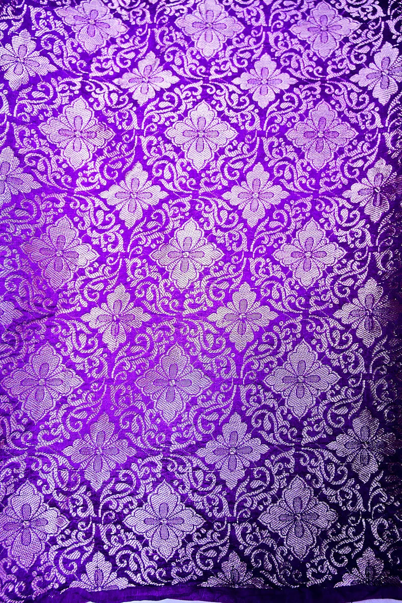 Vibrant Violet Silk Saree featuring Silver Zari Floral Brocade & Woven Border(RLSS-208)