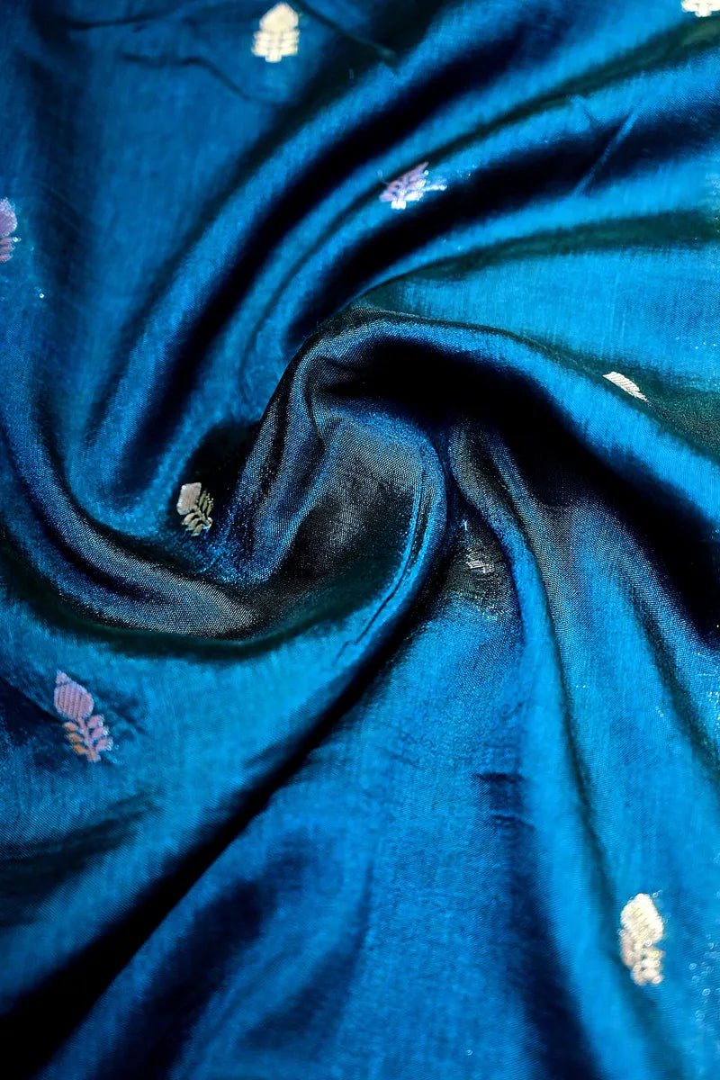Deep Blue Banarasi Silk Saree with Intricate Silver Zari Floral Motifs(RLSS-213)