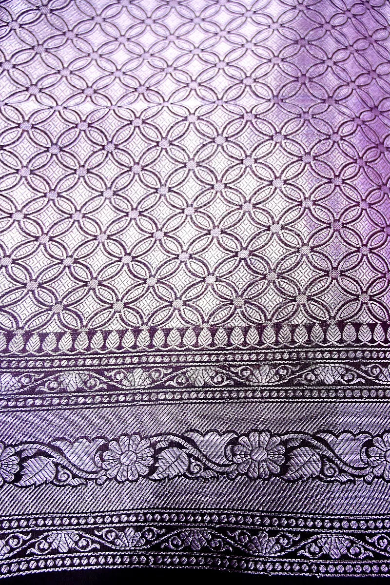 Dark Chocolate Maroon Soft Silk Saree with Ornate Silver Zari Floral Border(RLSS-203)