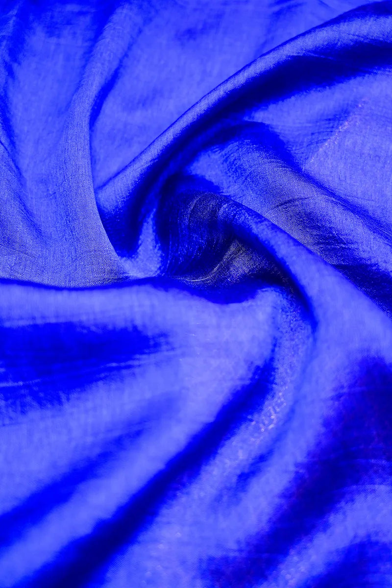 Electric Blue Banarasi Silk Saree with Intricate Silver Zari Floral Border(RLSS-217)