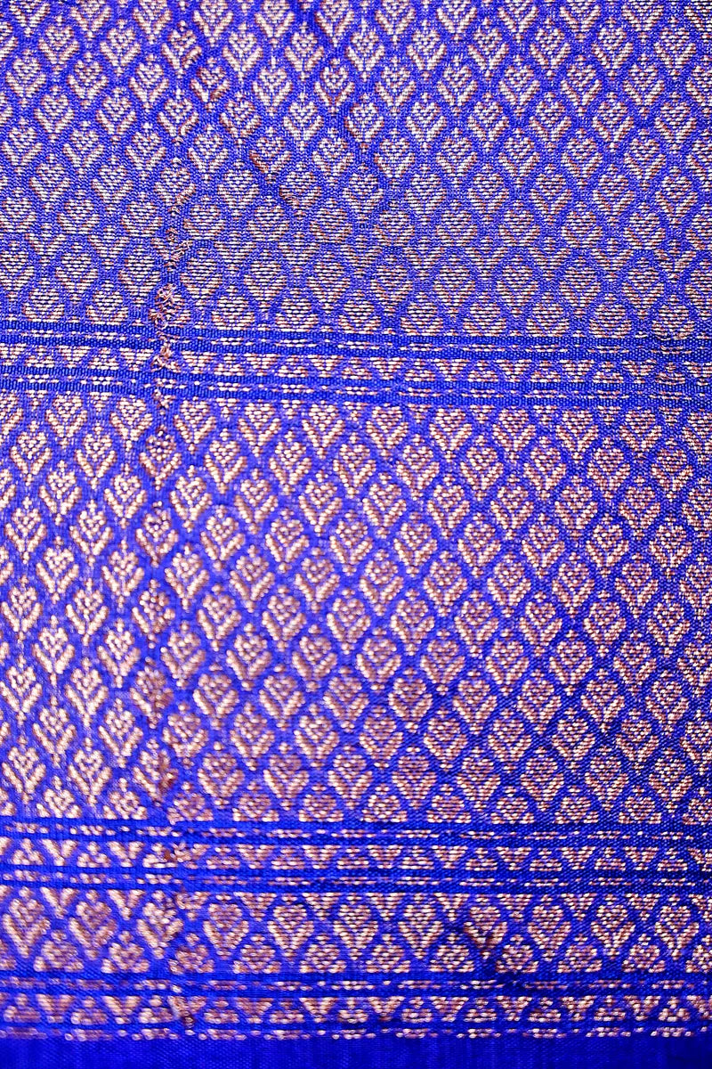 Electric Blue Banarasi Silk Saree with Intricate Silver Zari Floral Border(RLSS-217)