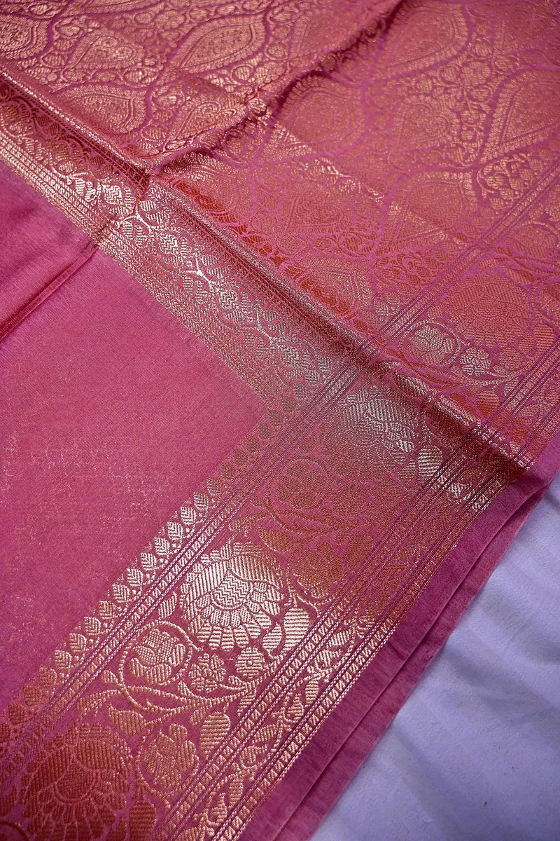 Dusty Pink Banarasi Silk Saree with Intricate Silver Zari Floral Border(RLSS-216)