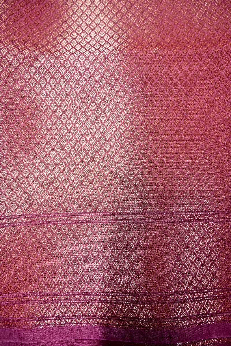Dusty Pink Banarasi Silk Saree with Intricate Silver Zari Floral Border(RLSS-216)