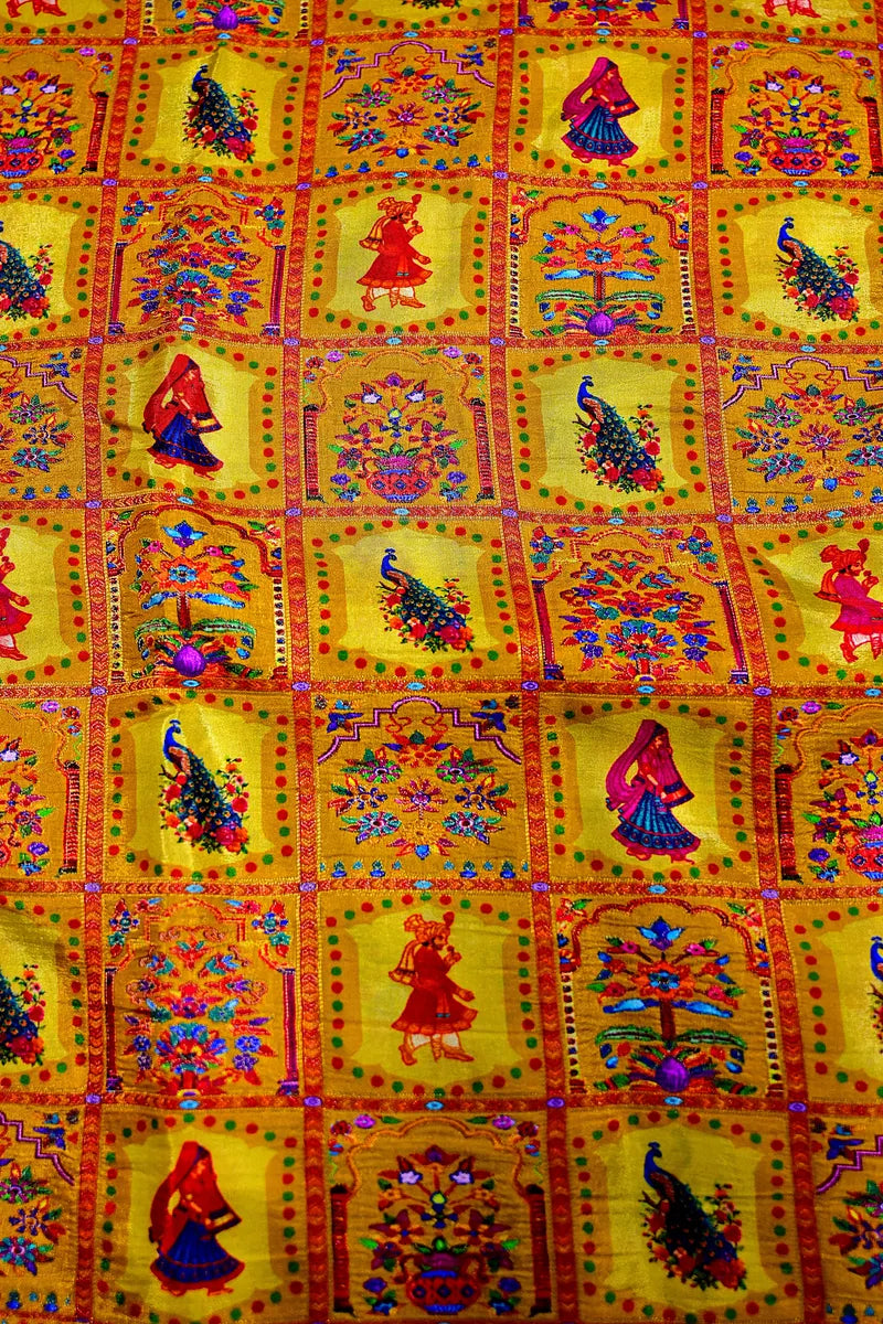 Premium Mustard Yellow Banarasi Pashmeena Silk Saree with Vibrant Multicolor Traditional Weave(RLSS-224)