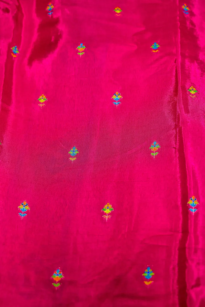Royal Pink Banarasi Pashmeena Silk Saree with Multicolor Floral & Meenakari Weaving(RLSS-219)