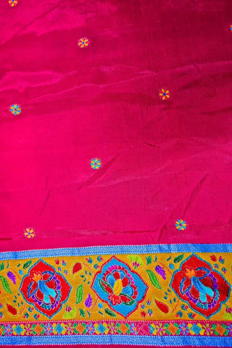 Royal Pink Banarasi Pashmeena Silk Saree with Multicolor Floral & Meenakari Weaving(RLSS-219)