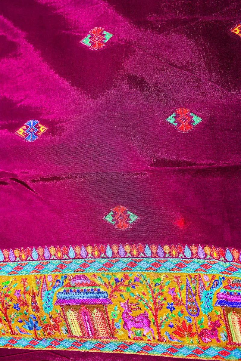 Designer Pink Banarasi Pashmeena Silk Saree with Artistic Floral & Peacock Weaving (RLSS-220)