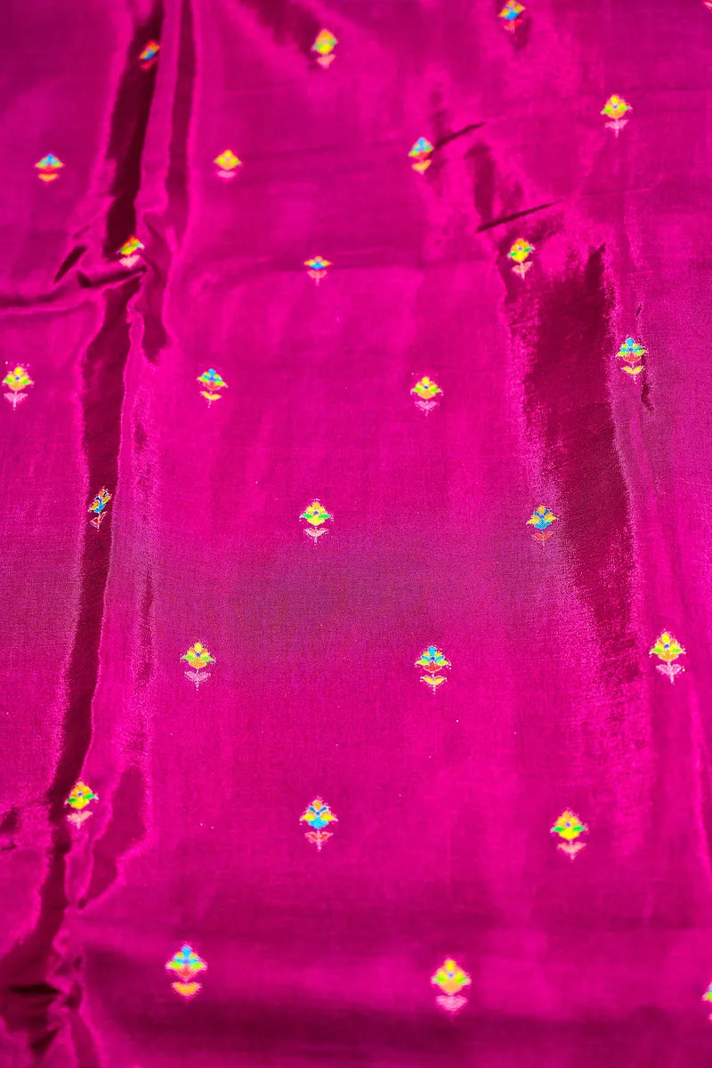 Deep Plum Banarasi Pashmeena Silk Saree with Royal Court & Garden Meenakari Pictorial Weave(RLSS-230)