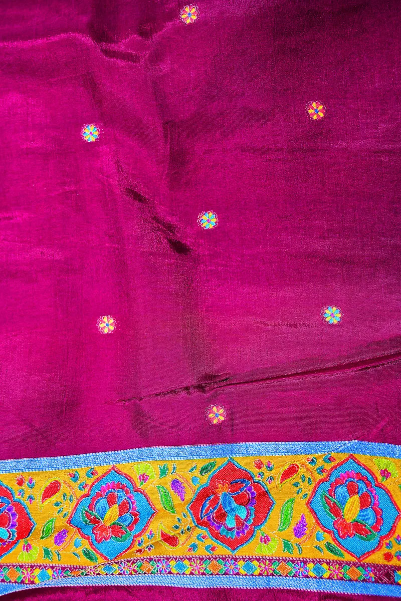 Deep Plum Banarasi Pashmeena Silk Saree with Royal Court & Garden Meenakari Pictorial Weave(RLSS-230)