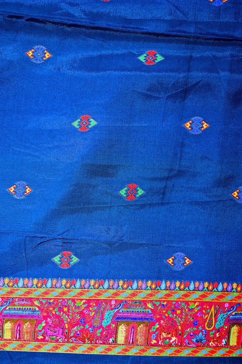 Teal Blue Banarasi Pashmeena Silk Saree with Royal Court & Garden Meenakari Pictorial Weave(RLSS-229)