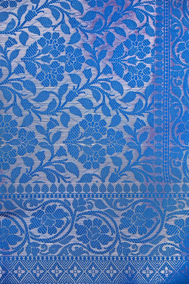 Classic Royal Blue Silk Saree with Fine Silver Zari Weaving Intricate Floral Border(RLSS-165)