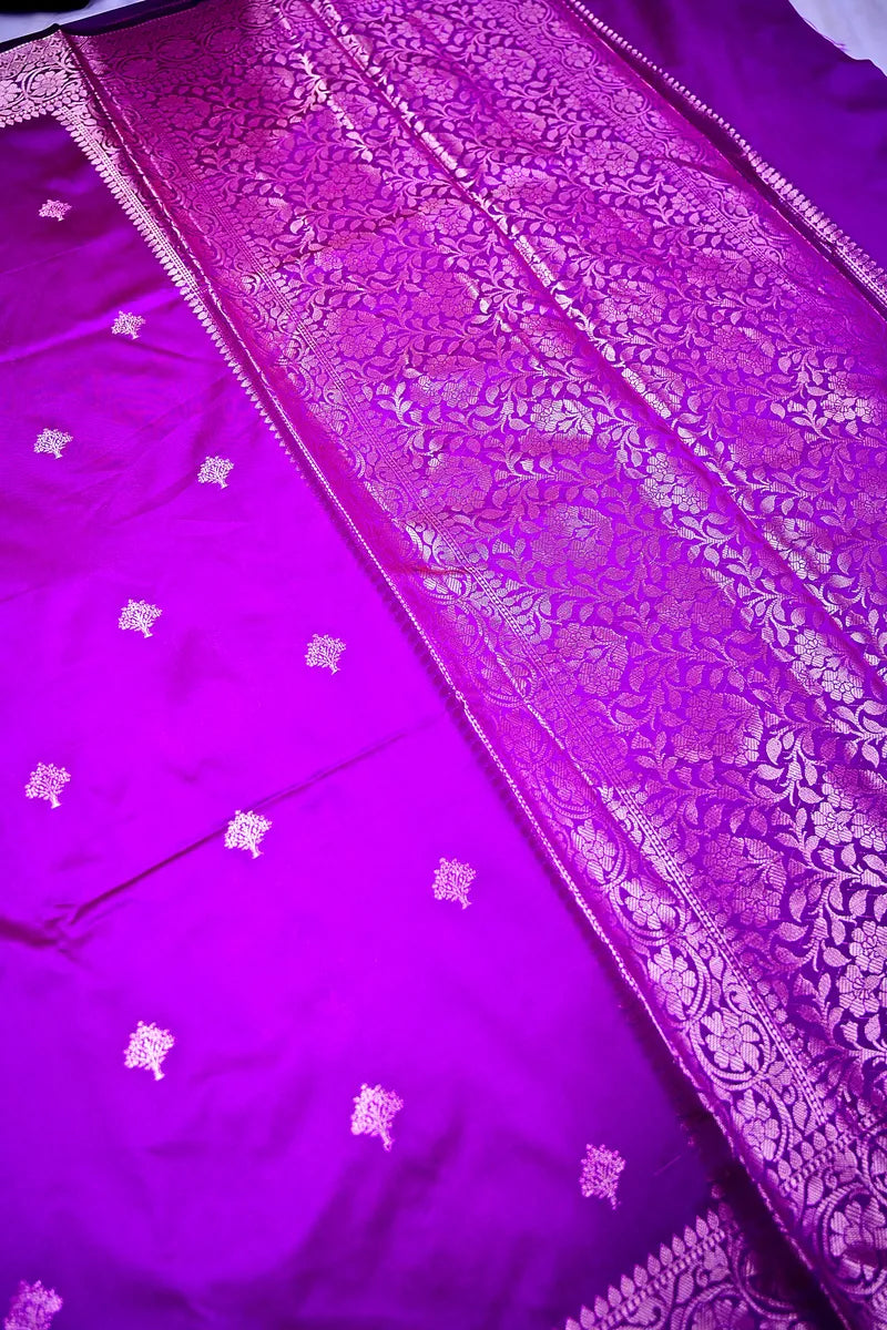 Royal Purple Silk Saree with Fine Silver Zari Weaving & Intricate Border Design(RLSS-163)