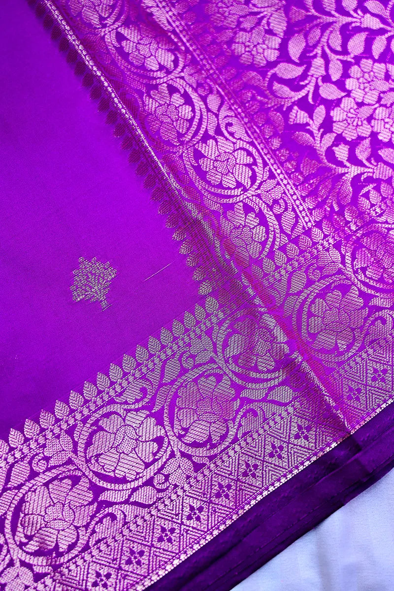 Royal Purple Silk Saree with Fine Silver Zari Weaving & Intricate Border Design(RLSS-163)