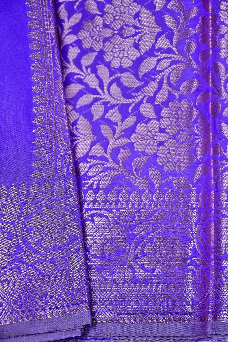 Vibrant Indigo Violet Silk Saree with Fine Silver Zari Weaving & Royal Border(RLSS-164)