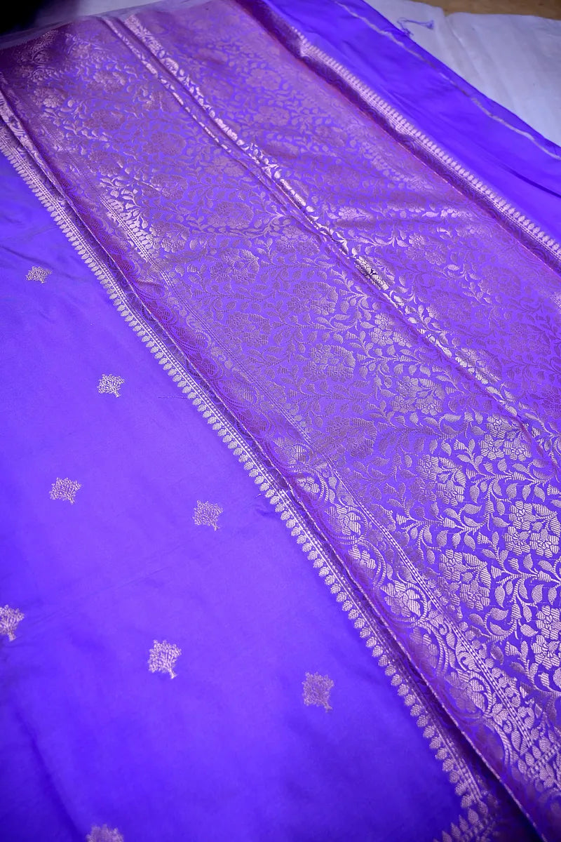 Vibrant Indigo Violet Silk Saree with Fine Silver Zari Weaving & Royal Border(RLSS-164)
