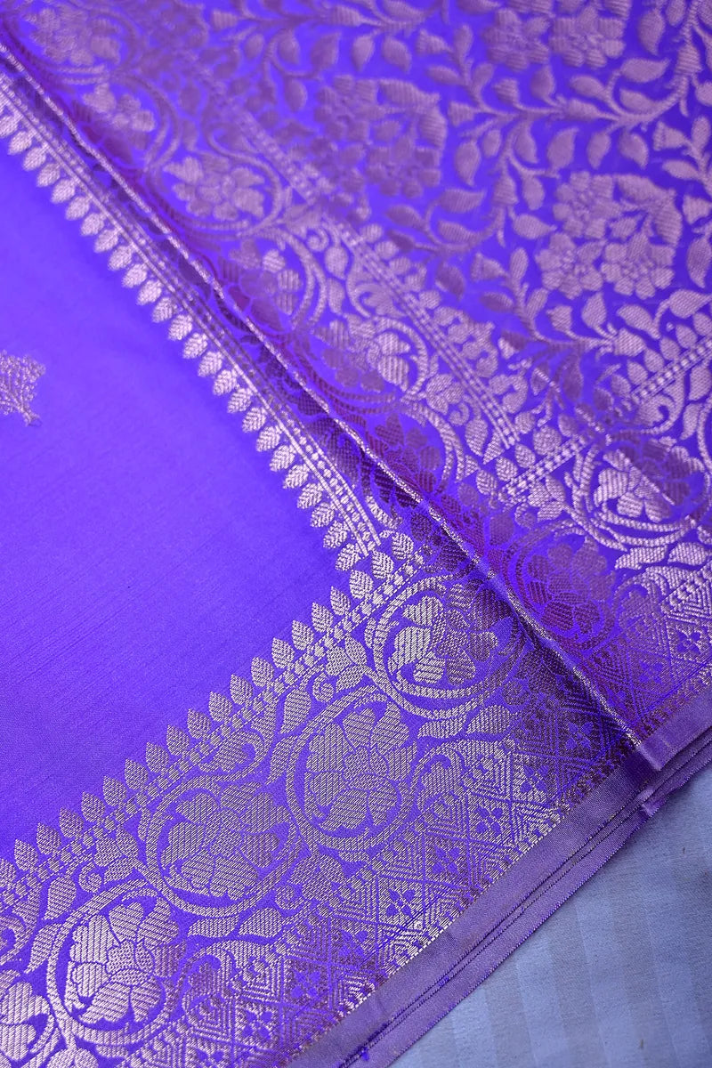 Vibrant Indigo Violet Silk Saree with Fine Silver Zari Weaving & Royal Border(RLSS-164)