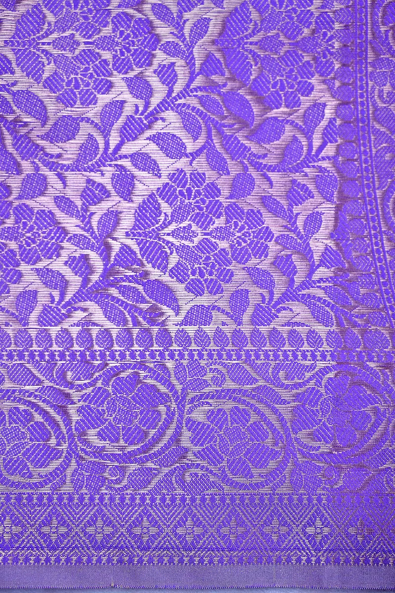 Vibrant Indigo Violet Silk Saree with Fine Silver Zari Weaving & Royal Border(RLSS-164)