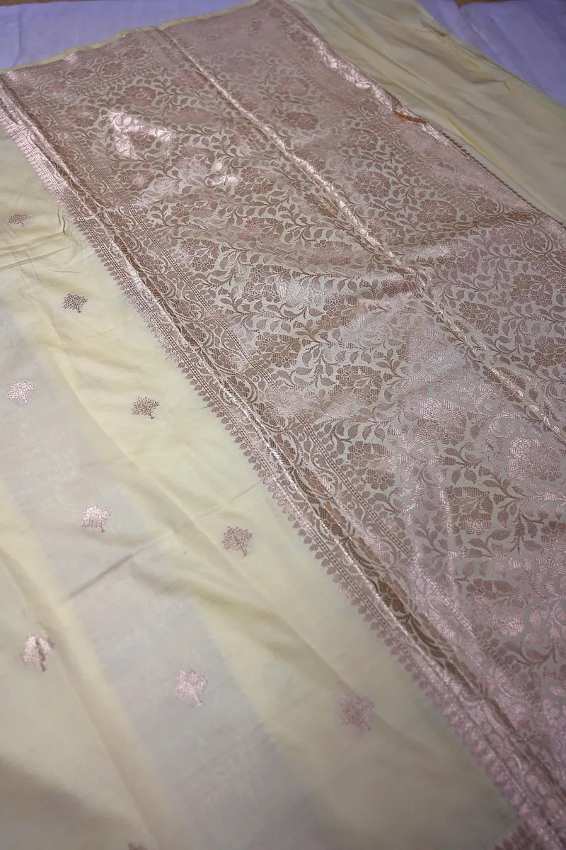 Radiant Lemon Silk Saree with Fine Silver Zari Buttas & Classic Weaved Border(RLSS-161)