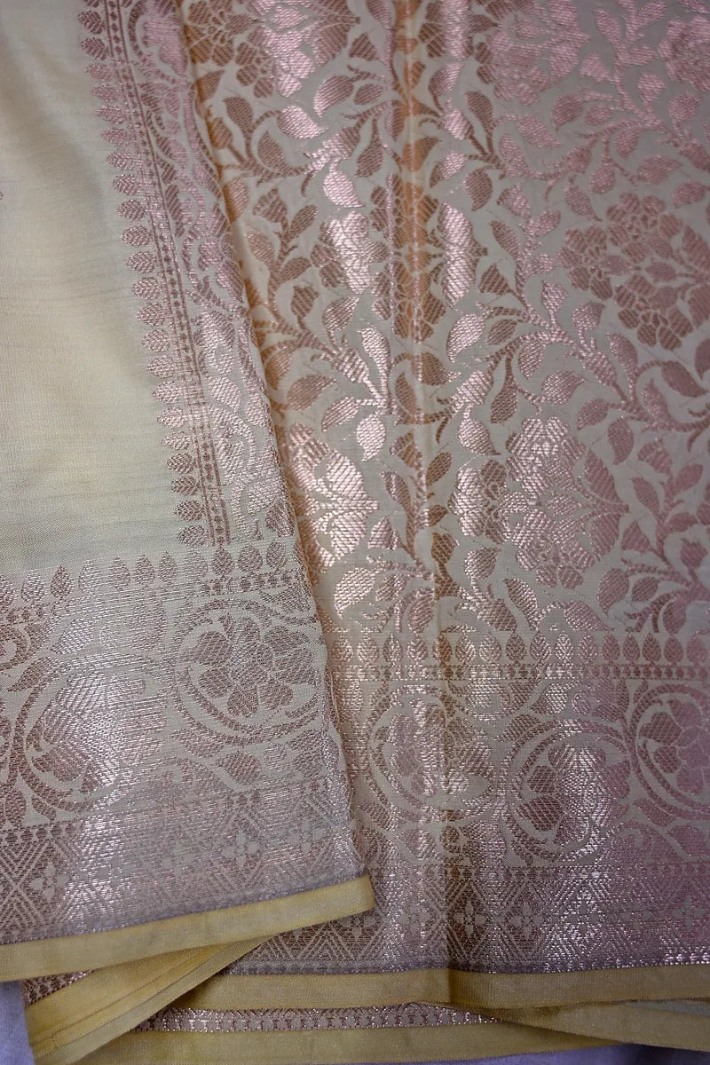 Radiant Lemon Silk Saree with Fine Silver Zari Buttas & Classic Weaved Border(RLSS-161)