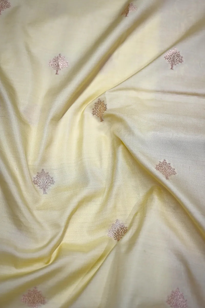 Radiant Lemon Silk Saree with Fine Silver Zari Buttas & Classic Weaved Border(RLSS-161)