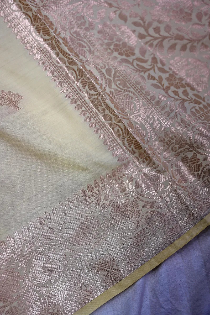 Radiant Lemon Silk Saree with Fine Silver Zari Buttas & Classic Weaved Border(RLSS-161)