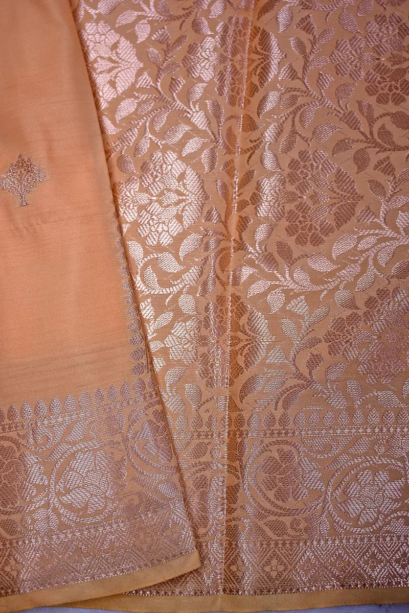 Pastel Peach Banarasi Silk Saree Silver Zari Elegance Border(RLSS-160)