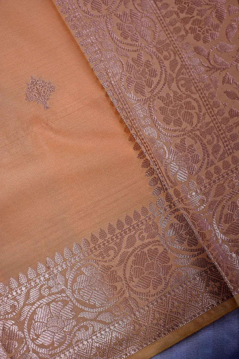 Pastel Peach Banarasi Silk Saree Silver Zari Elegance Border(RLSS-160)