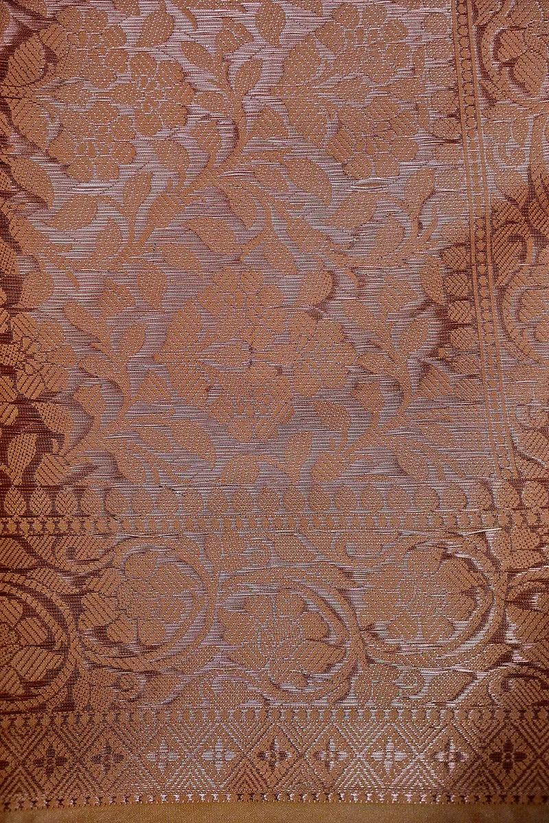 Pastel Peach Banarasi Silk Saree Silver Zari Elegance Border(RLSS-160)