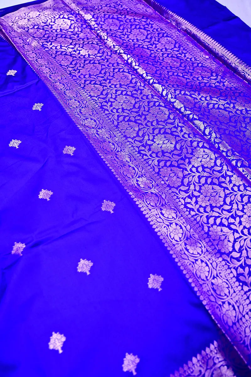 Royal Blue Silk Saree with Silver Zari Floral Bootis and Intricate Woven Border(RLSS-157)