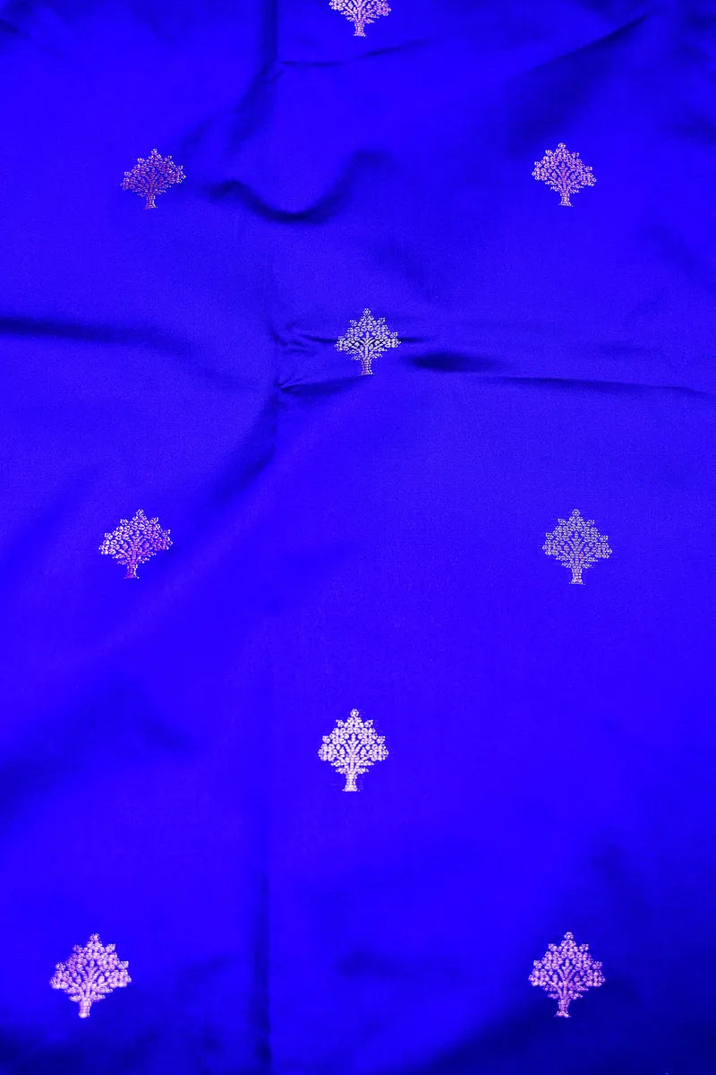 Royal Blue Silk Saree with Silver Zari Floral Bootis and Intricate Woven Border(RLSS-157)