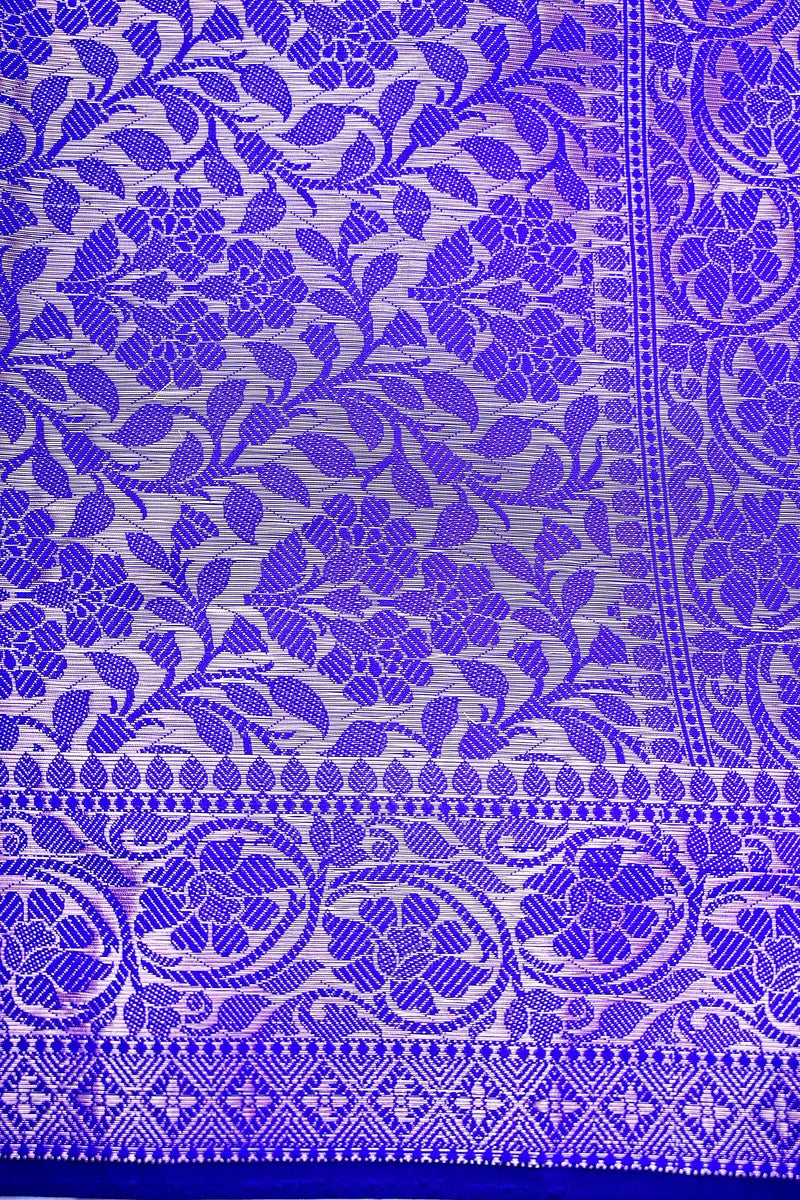Royal Blue Silk Saree with Silver Zari Floral Bootis and Intricate Woven Border(RLSS-157)